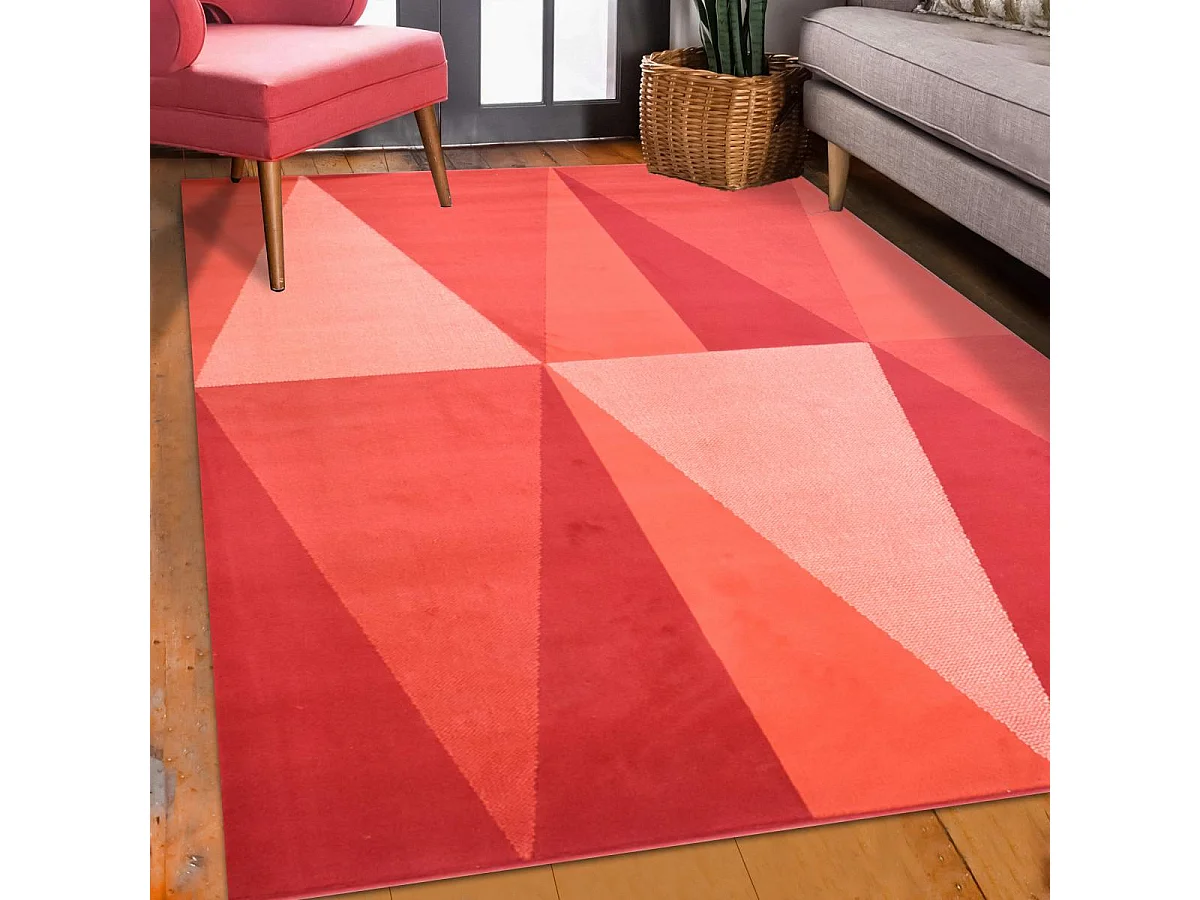 tapis grand salon 270x370 tissé rouge rectangle motif géométrique LYN49 BIGTRI