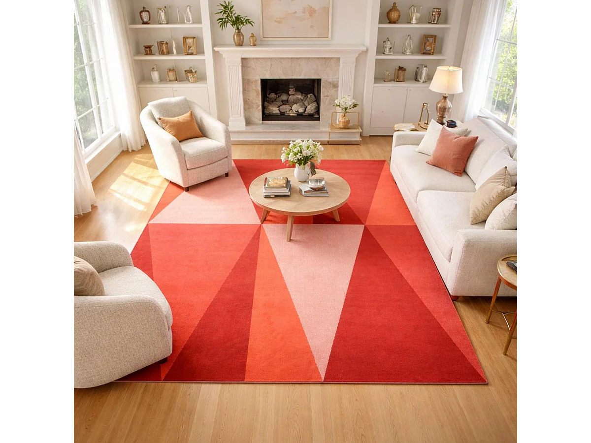 tapis grand salon 270x370 tissé rouge rectangle motif géométrique LYN49 BIGTRI