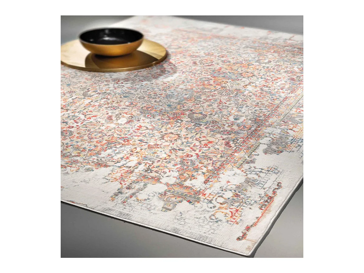 tapis chambre 160x225 tissé crème et rouge rectangle motif oriental Baia