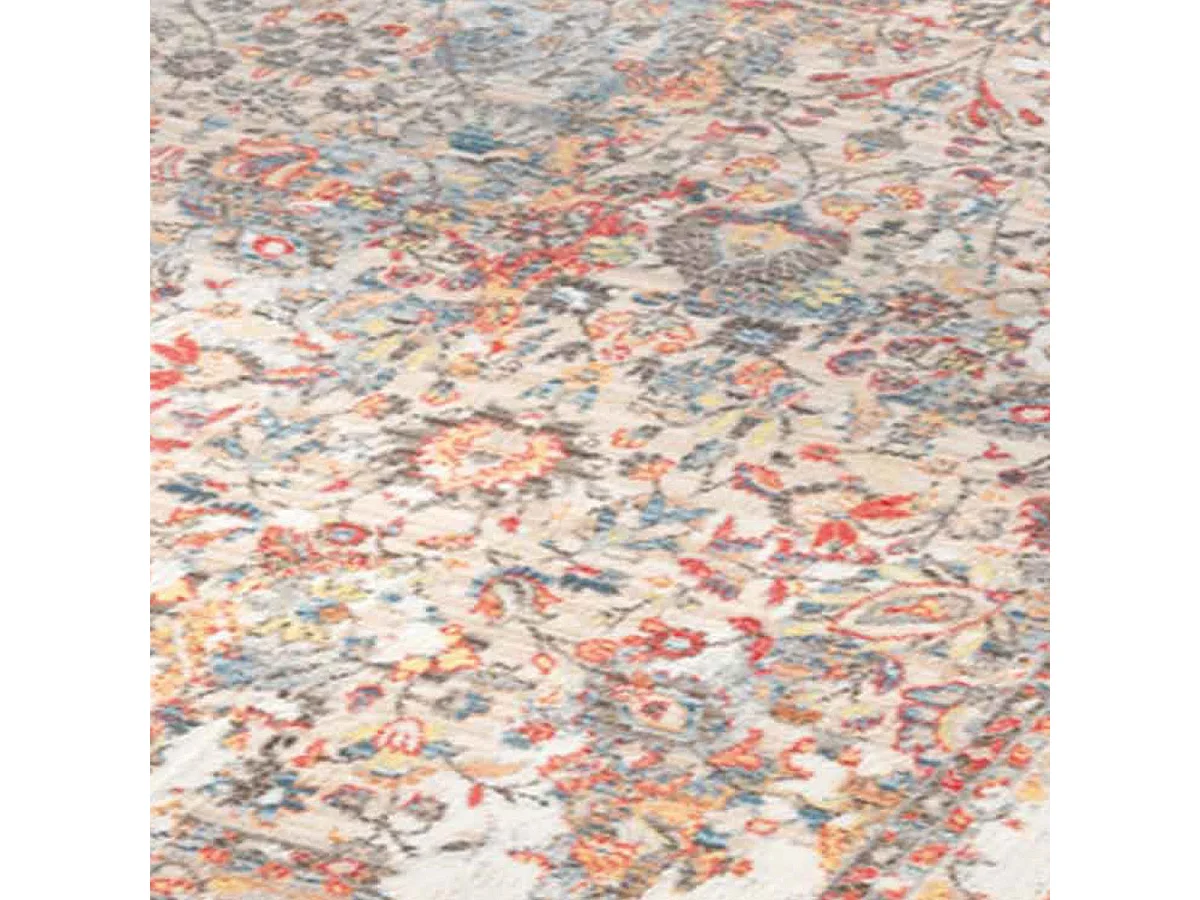 tapis chambre 160x225 tissé crème et rouge rectangle motif oriental Baia