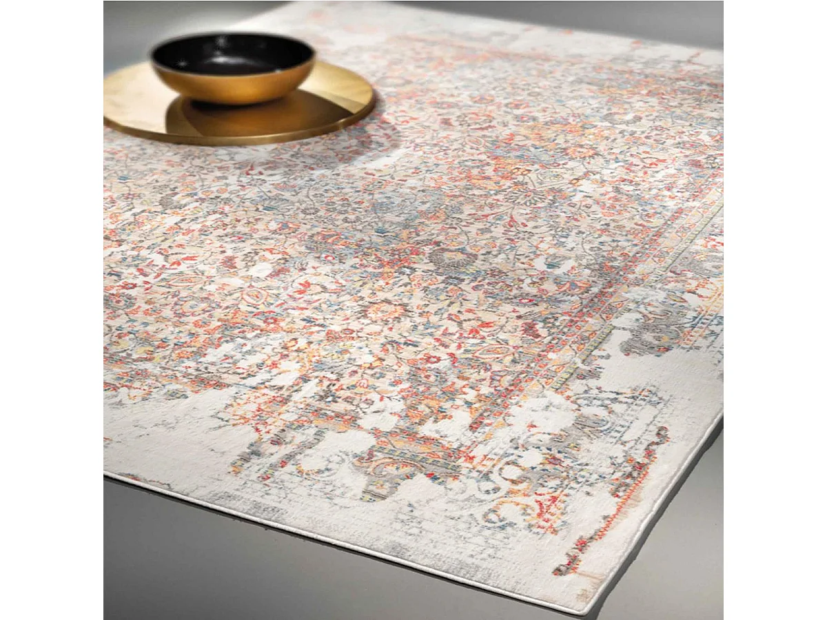 tapis chambre 160x225 tissé crème et rouge rectangle motif oriental Baia