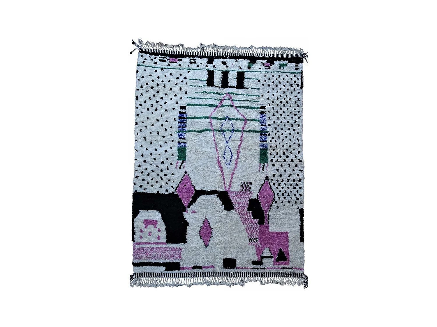 Authentique tapis berbère 260x355 fait à la main en laine crème et rose BENI OUARAIN DC