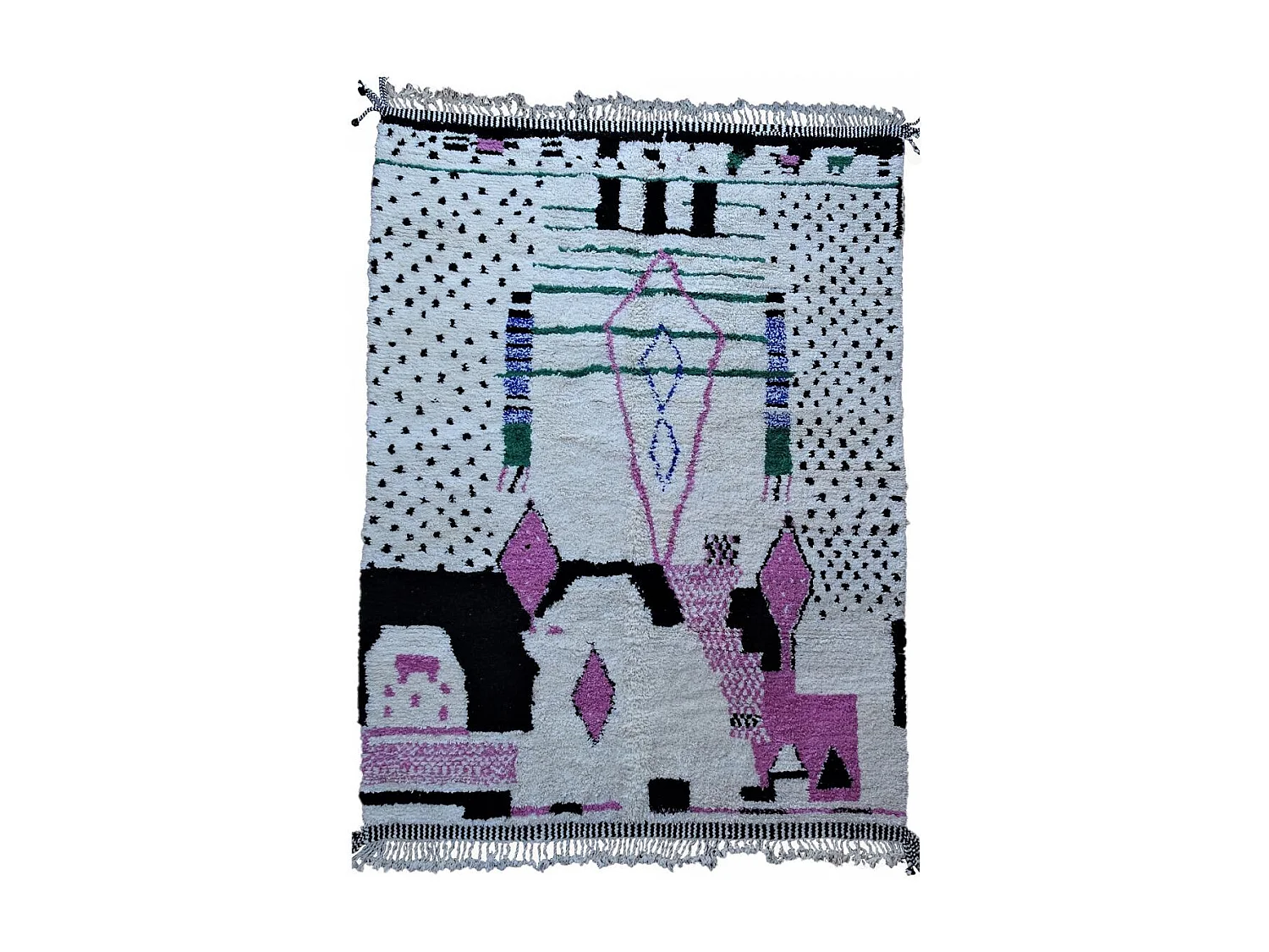 Authentique tapis berbère 260x355 fait à la main en laine crème et rose BENI OUARAIN DC