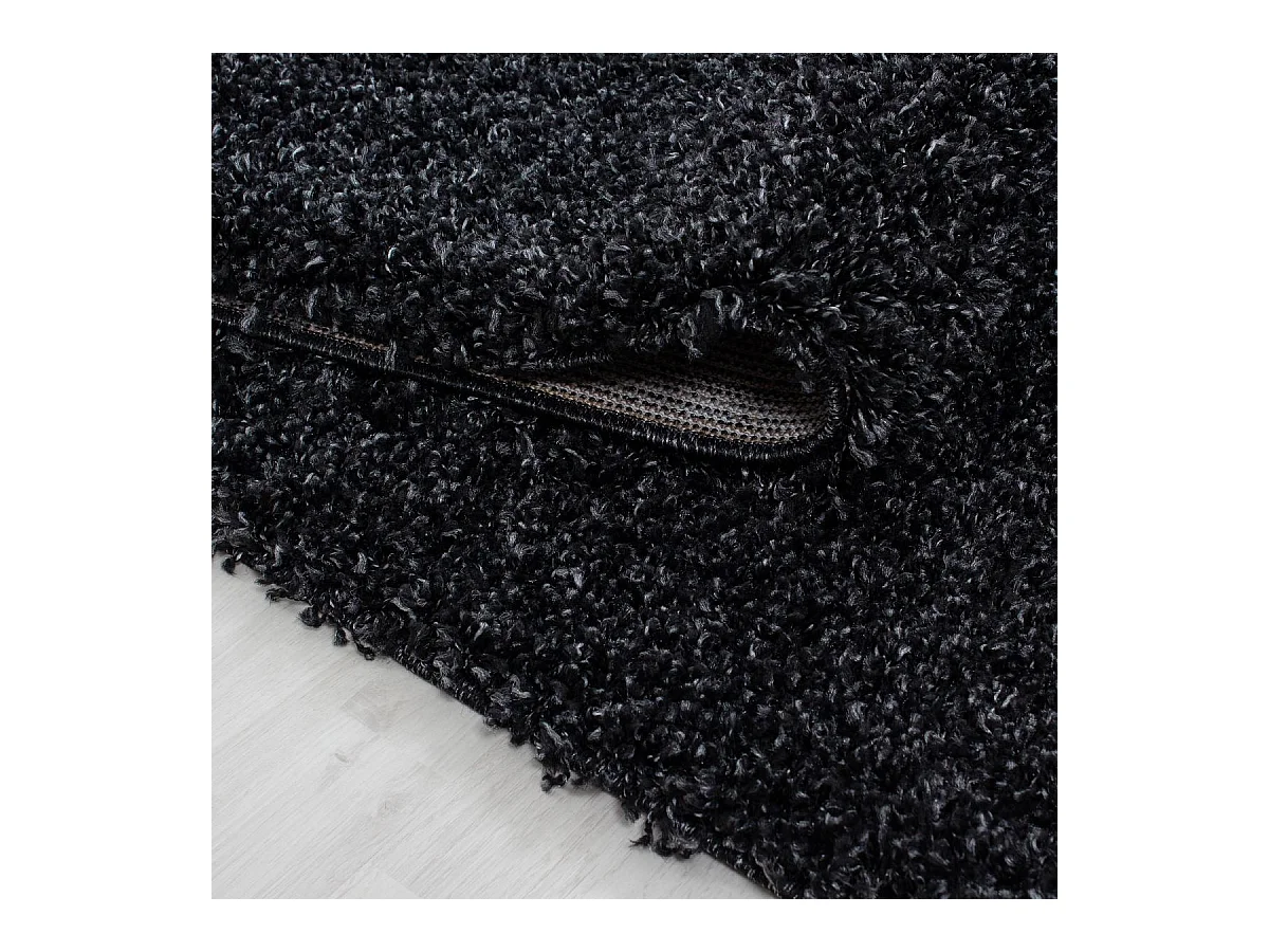 Tapis poils longs shaggy Ø200cm rond tissé noir motif uni UNI L
