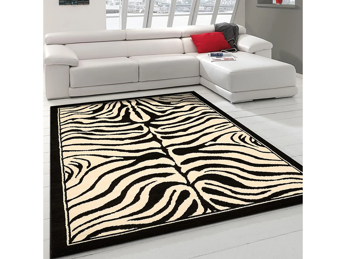 tapis salle à manger 280x365 tissé noir rectangle motif animaux LYN1 ZEBRO