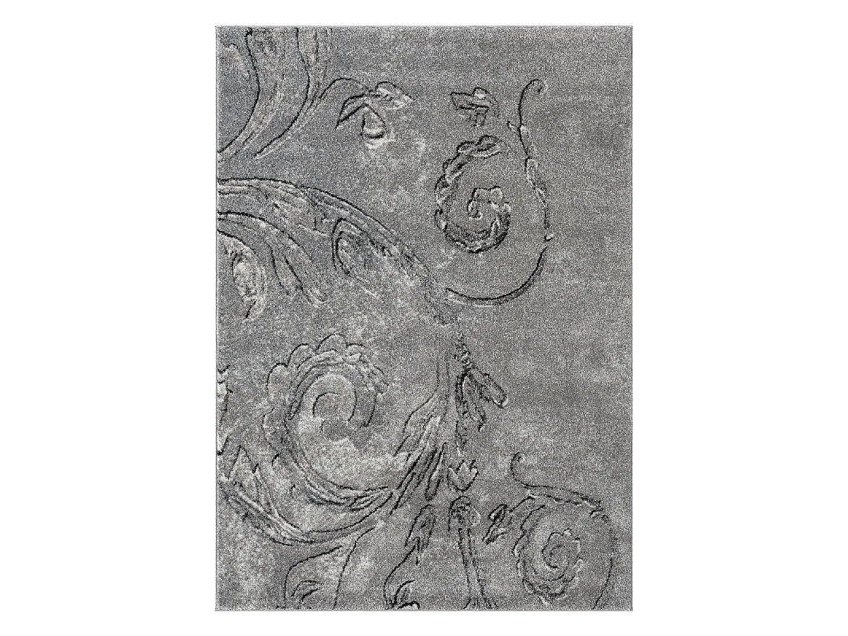 tapis salon 160x220 tissé gris rectangle motif baroque MUMBA D