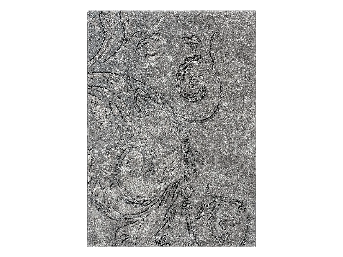 tapis salon 160x220 tissé gris rectangle motif baroque MUMBA D