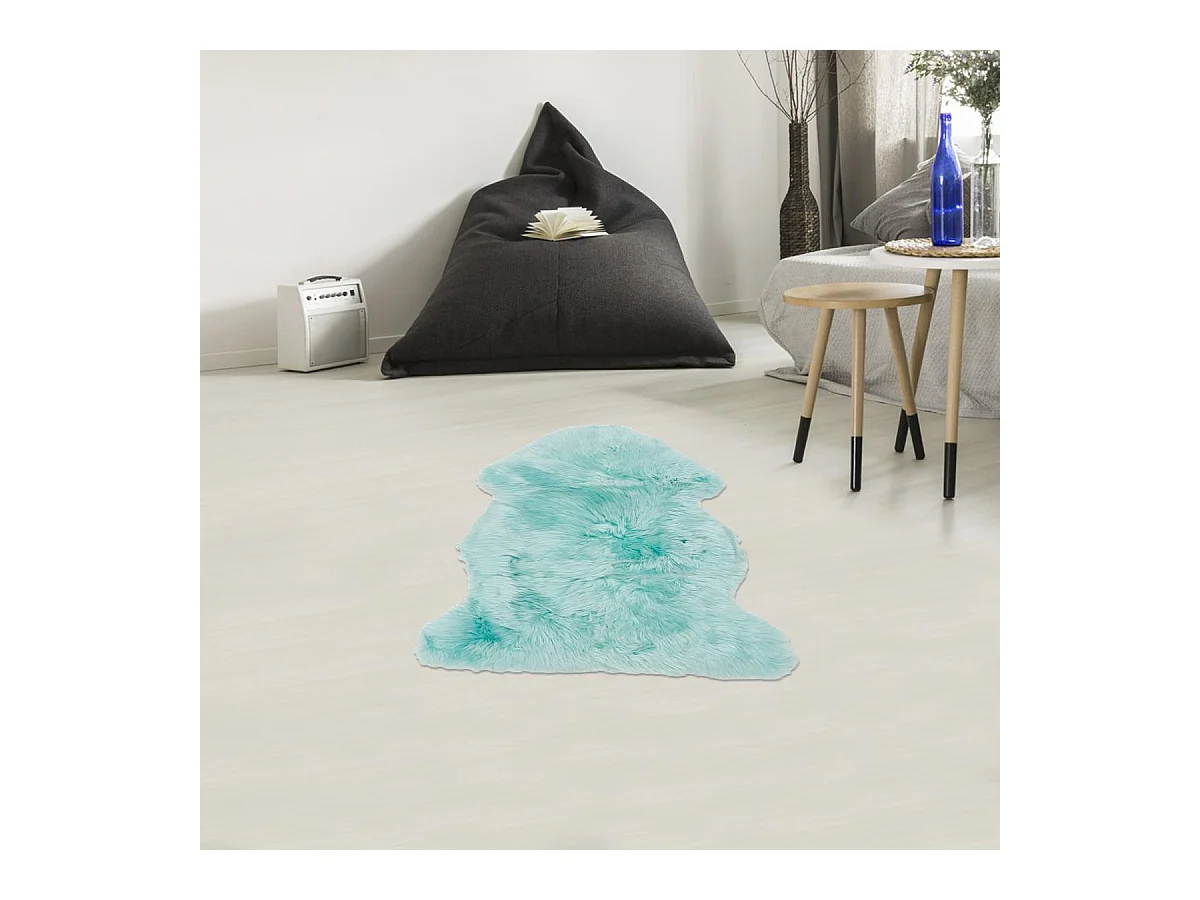 Tapis peau de mouton longs poils shaggy 60x95 en laine turquoise SHEPHERD