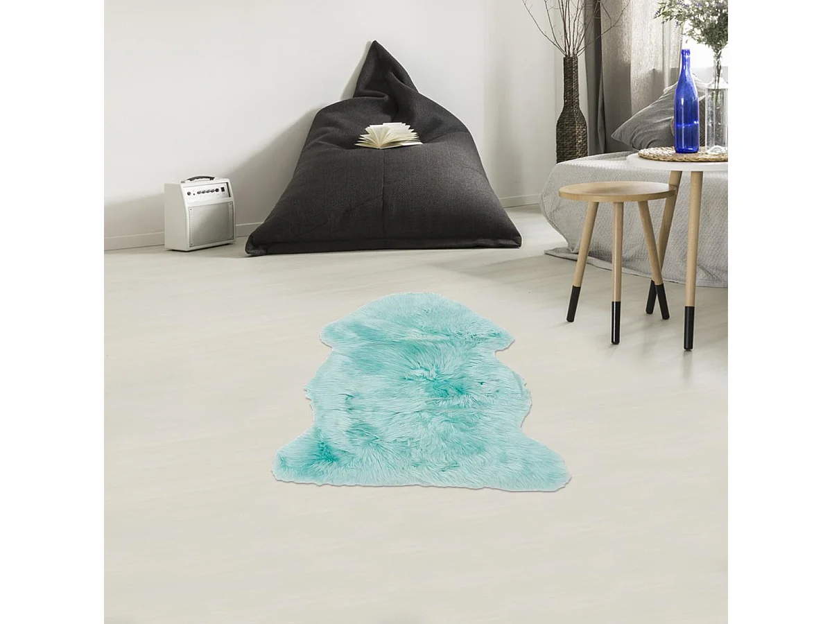 Tapis peau de mouton longs poils shaggy 60x95 en laine turquoise SHEPHERD