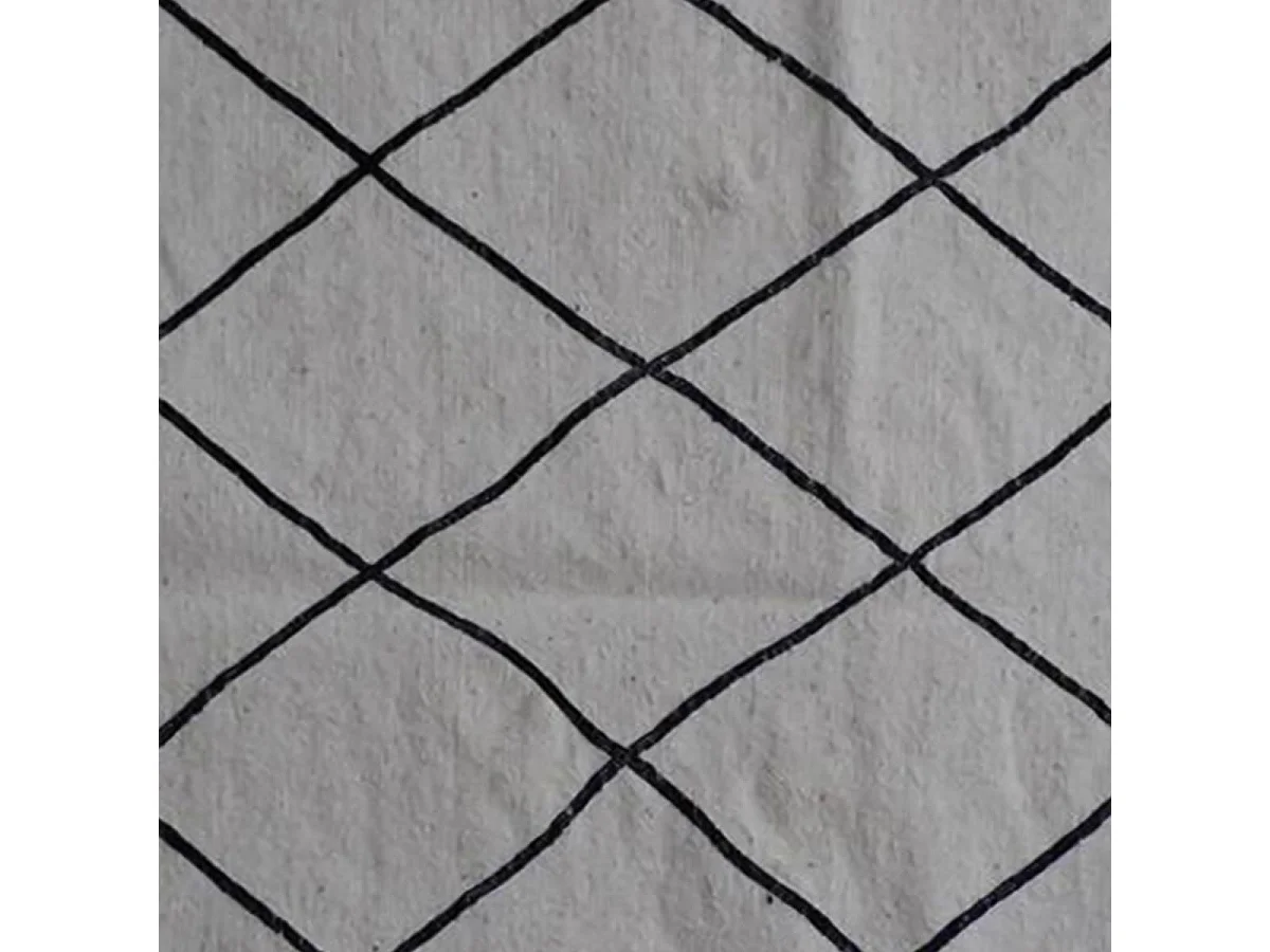 Authentique tapis berbère 115x150 fait main en coton crème et noir NKOUL