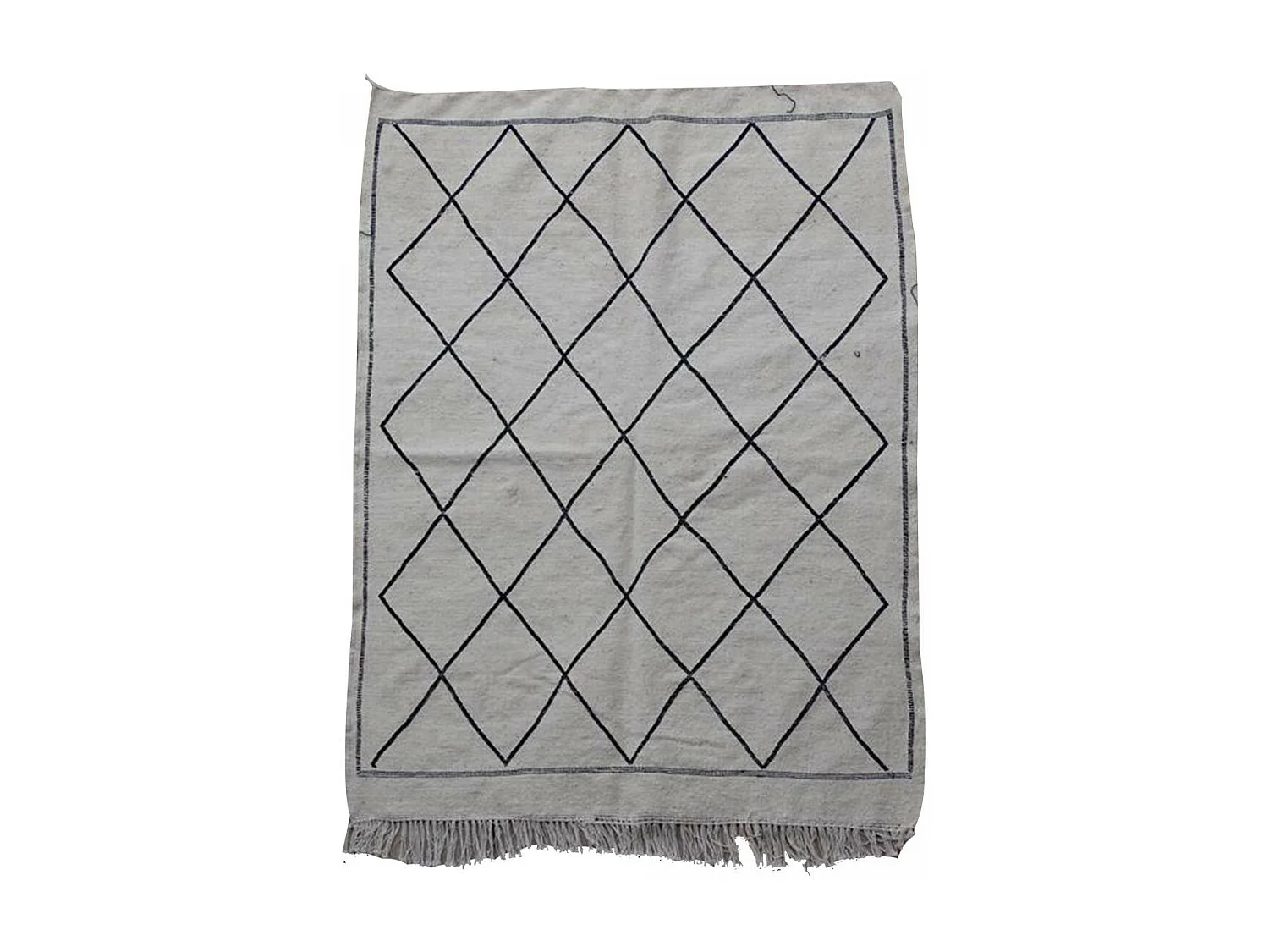 Authentique tapis berbère 115x150 fait main en coton crème et noir NKOUL