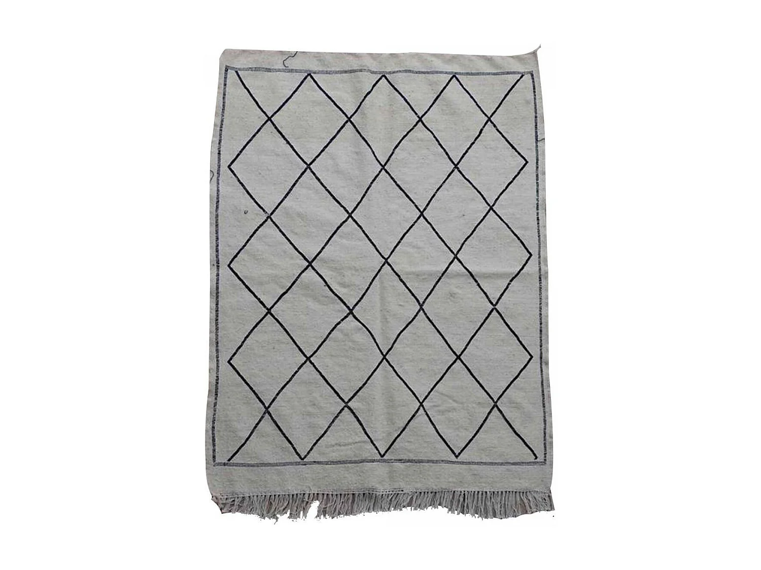 Authentique tapis berbère 115x150 fait main en coton crème et noir NKOUL