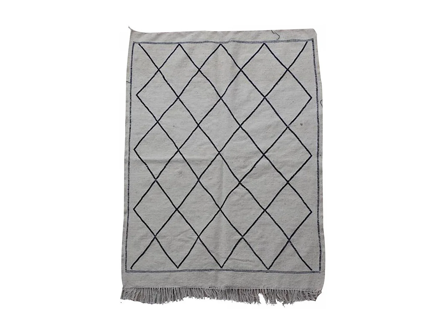 Authentique tapis berbère 115x150 fait main en coton crème et noir NKOUL