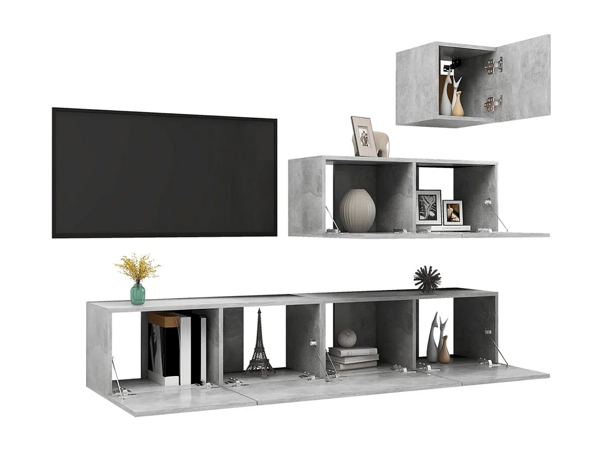 Ensemble de meubles TV 4 pcs Gris béton Bois d'ingénierie