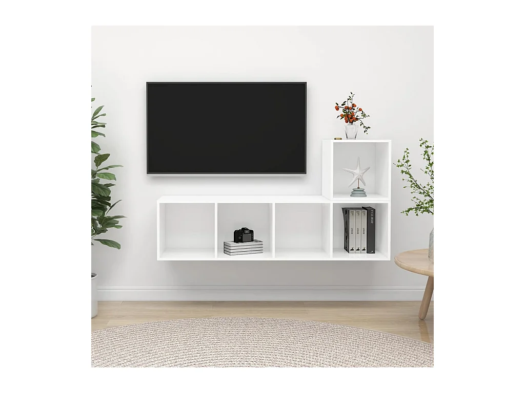 Set di mobili porta TV da 2 pezzi in legno ingegnerizzato bianco