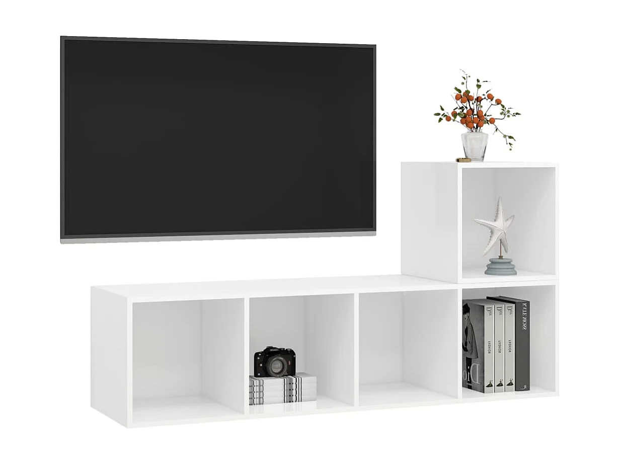 Set di mobili porta TV da 2 pezzi in legno ingegnerizzato bianco