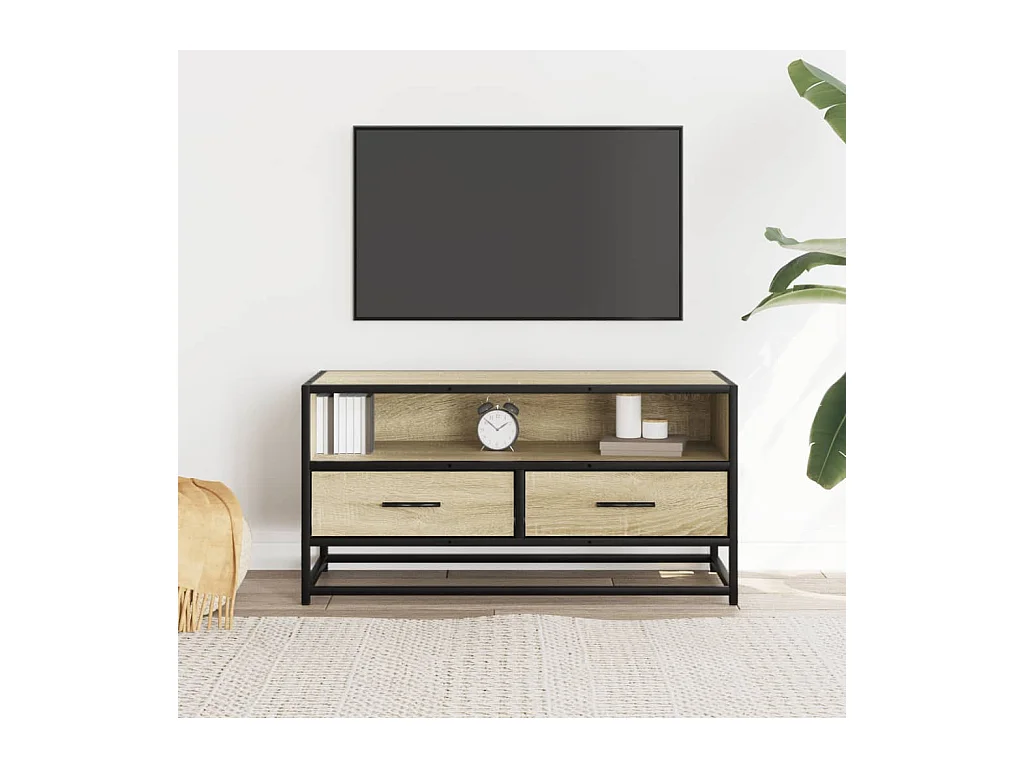 Meuble TV chêne sonoma 80x34,5x40 cm bois d'ingénierie et métal