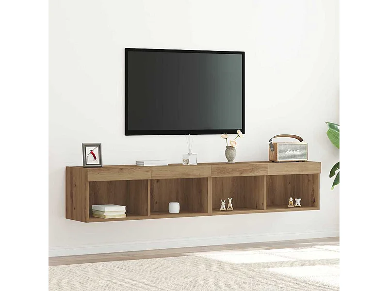 Mobile TV da parete 2 pezzi in rovere artigianale 80 x 30 x 30 cm