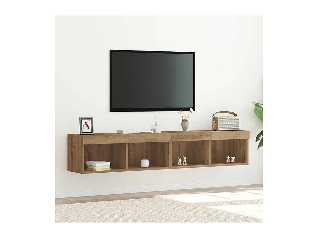 Mobile TV da parete 2 pezzi in rovere artigianale 80 x 30 x 30 cm