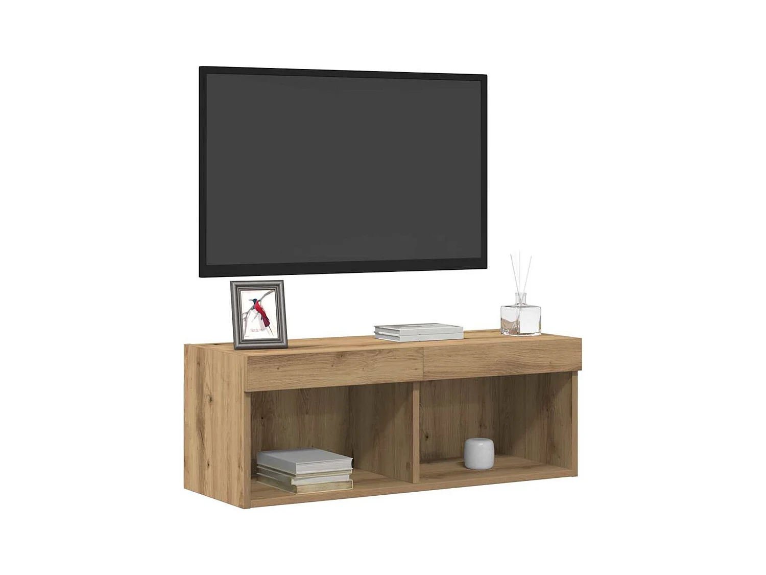 Mobile TV da parete 2 pezzi in rovere artigianale 80 x 30 x 30 cm