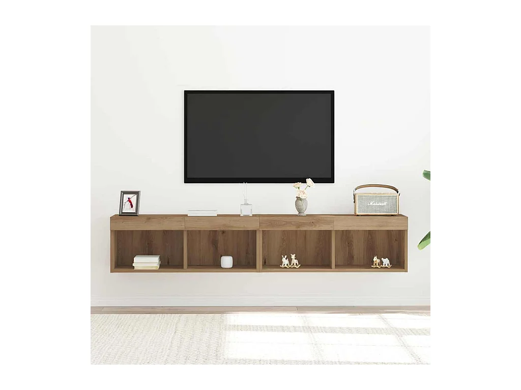 Mobile TV da parete 2 pezzi in rovere artigianale 80 x 30 x 30 cm