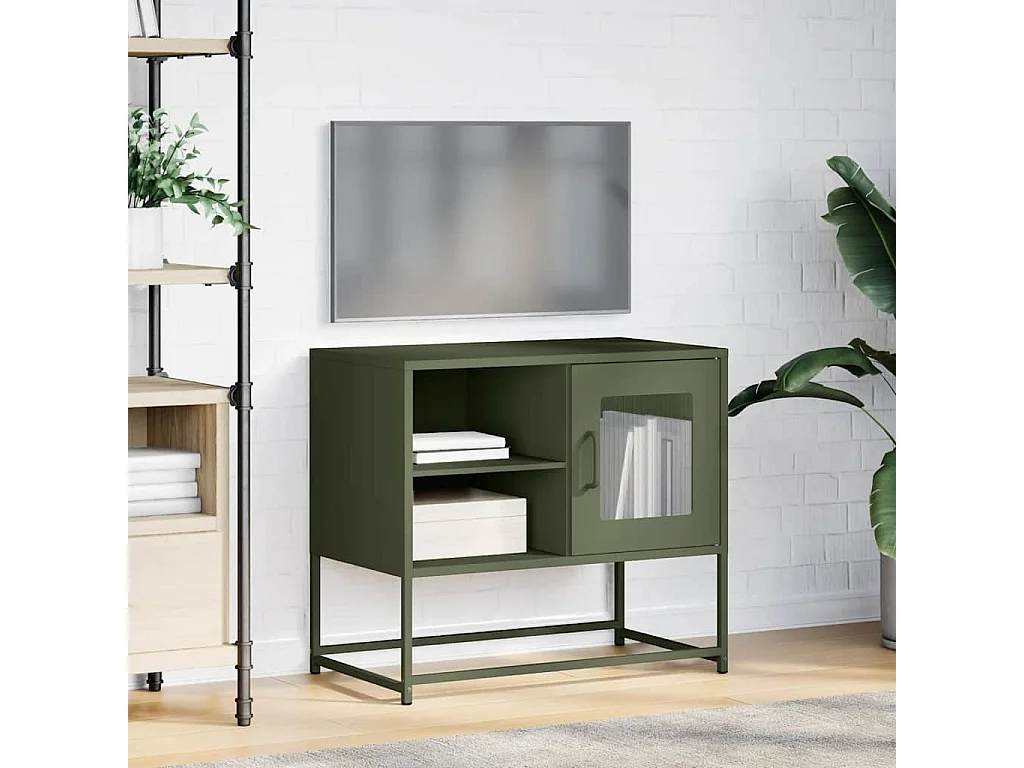 Meuble TV vert olive 68x39x60,5 cm acier