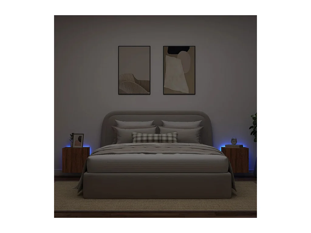 Wandmeubels met ledverlichting, 2 stuks, eikenbruin, 40,5x35x40 cm