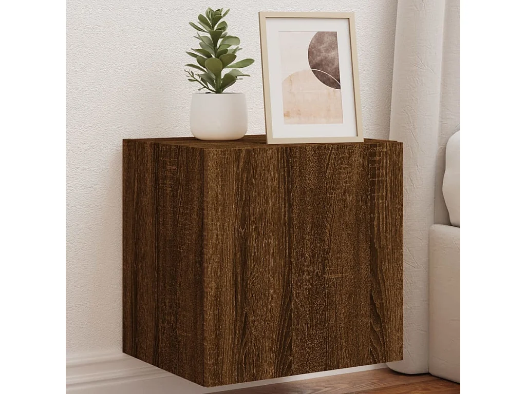 Muebles de TV de pared con luces LED, 2 piezas, roble marrón, 40,5x35x40 cm