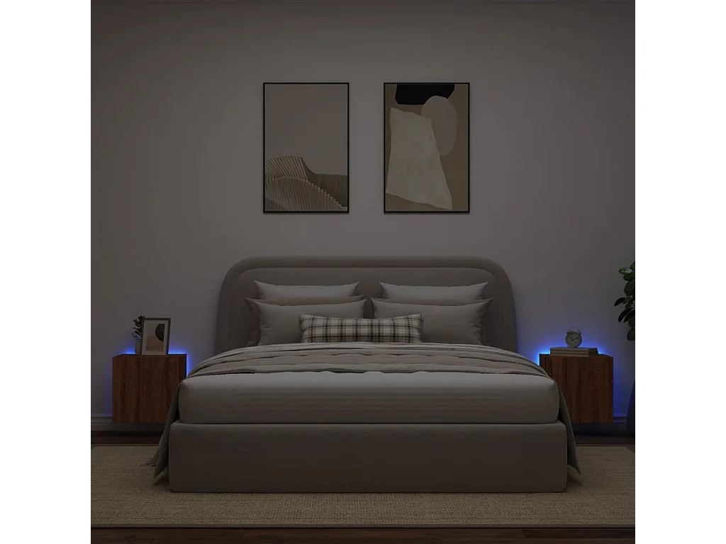 Muebles de TV de pared con luces LED, 2 piezas, roble marrón, 40,5x35x40 cm