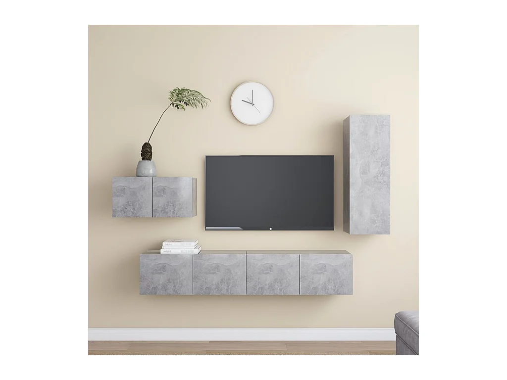 Set di mobili TV da 4 pezzi in legno ingegnerizzato grigio cemento