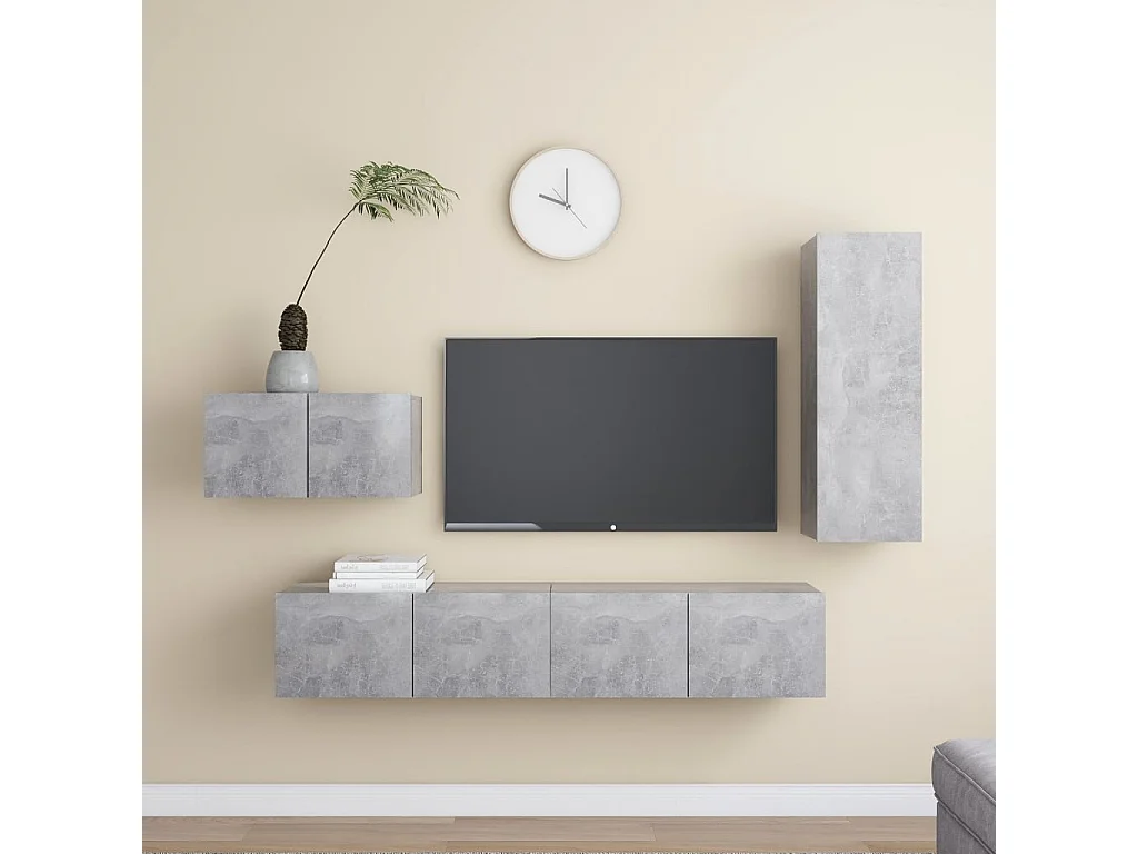 Ensemble de meubles TV 4 pcs Gris béton Bois d'ingénierie