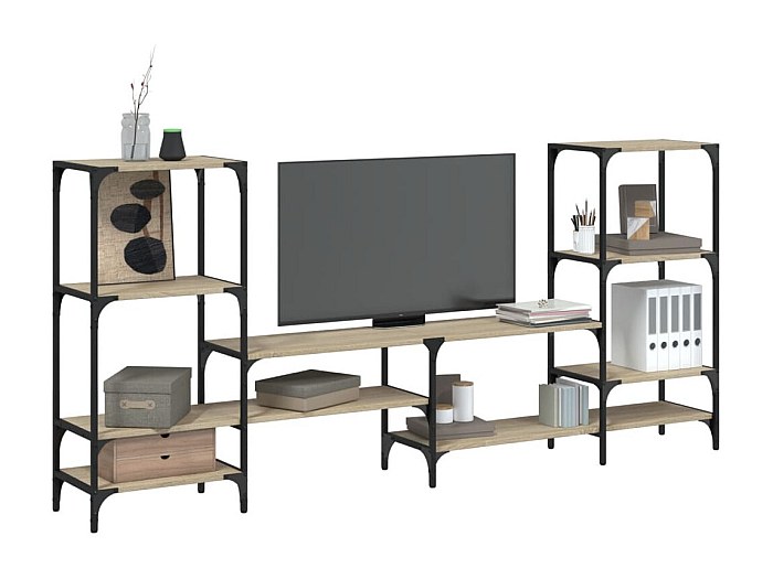 Mobile TV BAÏTA Helena | Legno Ingegnerizzato Effetto Rovere Chiaro | 90 Cm Larghezza | Con Anta In Vimini E Scomparti Passacavi | Stile Bohémien Chic | Per Salotto O Camera