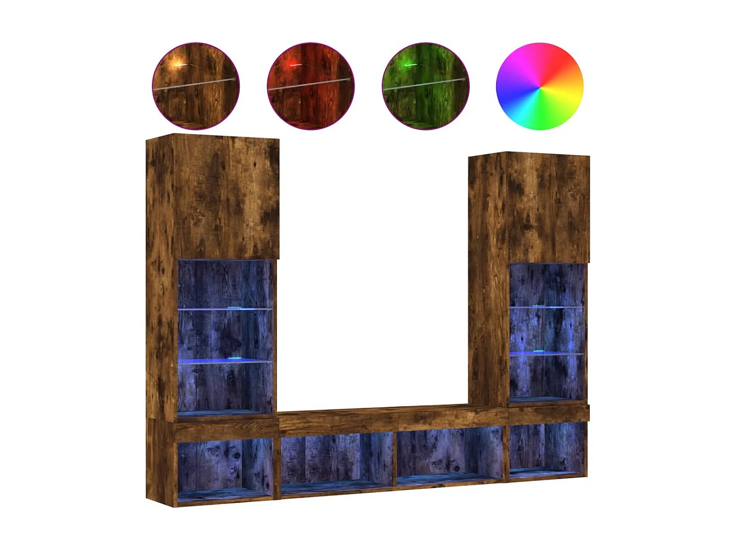 Unités murales TV avec LED 5 pcs chêne fumé bois d'ingénierie