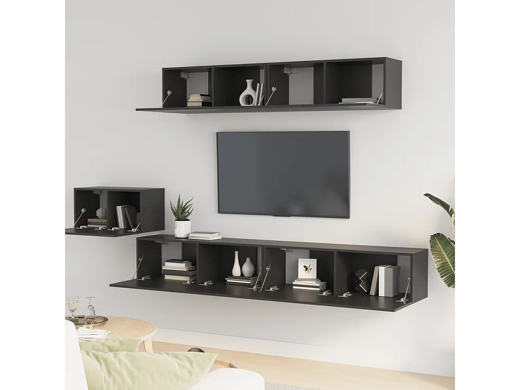 Ensemble de meubles TV 5 pcs Noir Bois d'ingénierie