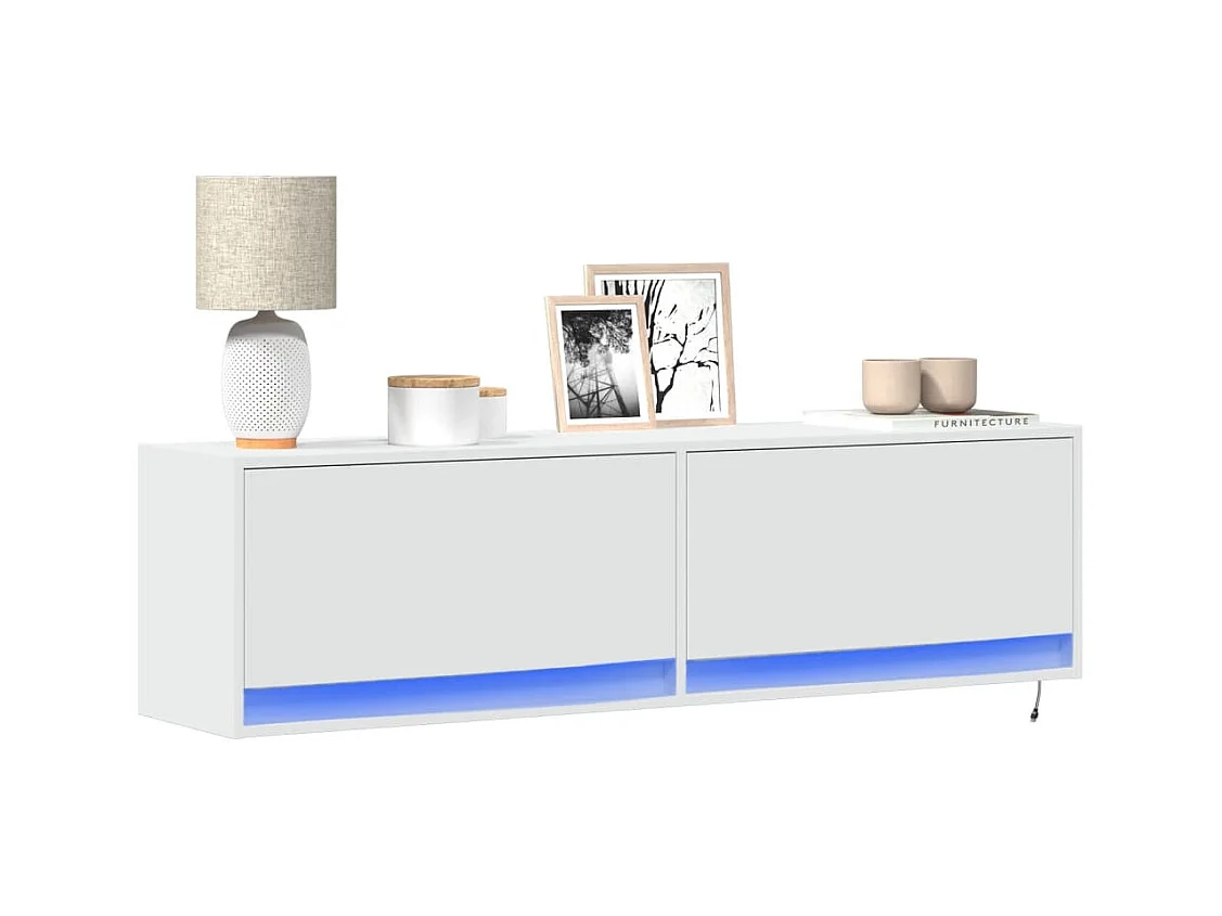 Wandmeubel met ledverlichting, wit, 140x31x38 cm