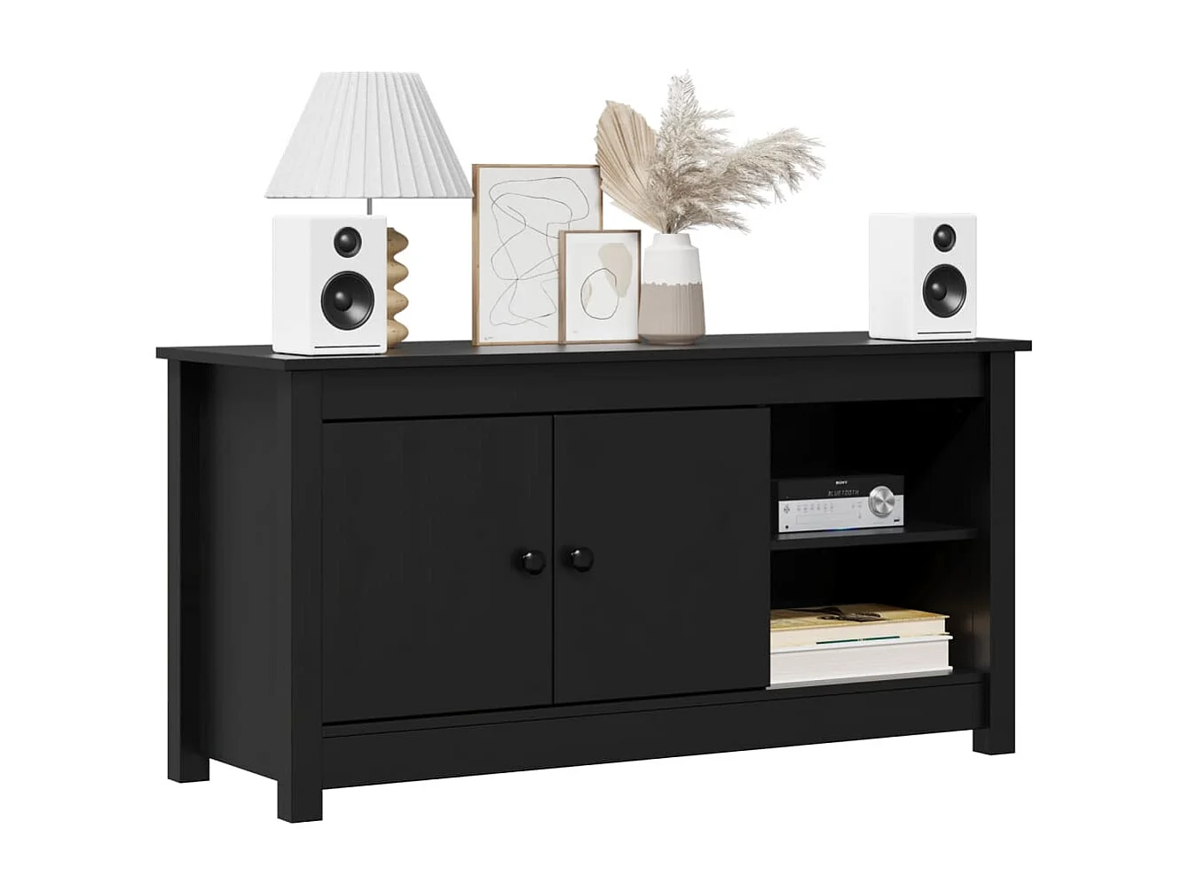 Mobile TV nero 103x36,5x52 cm Legno massello di pino