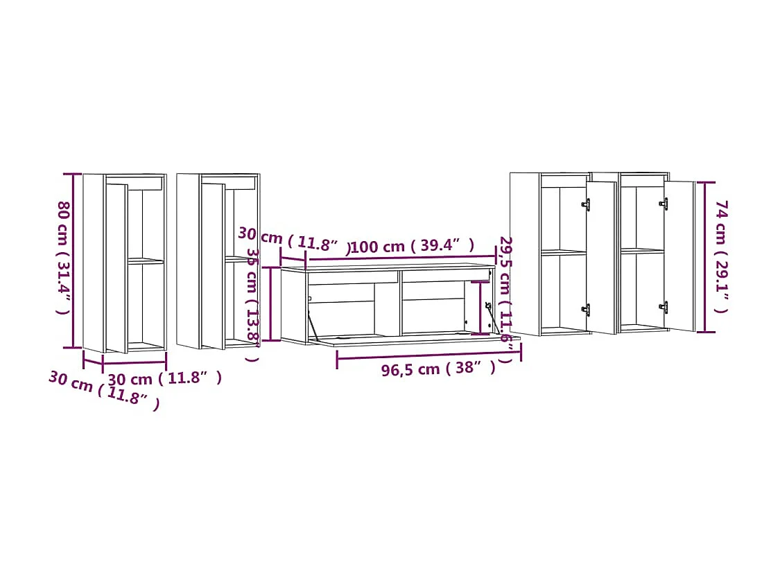 Meubles TV 5 pcs Bois massif de pin