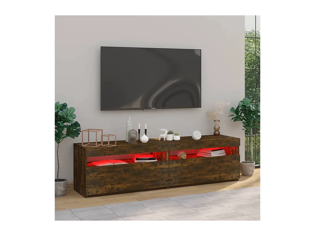 Muebles de TV con luces LED 2 uds Roble ahumado 75x35x40 cm