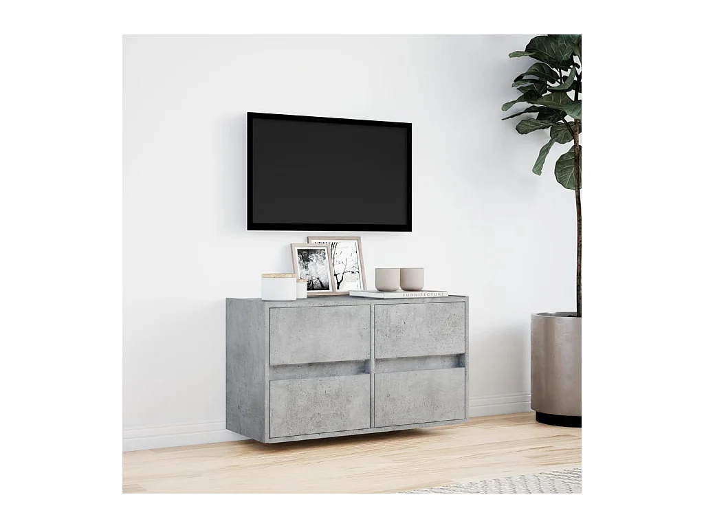 Mueble de TV de pared con luces LED, gris hormigón, 80x31x45 cm