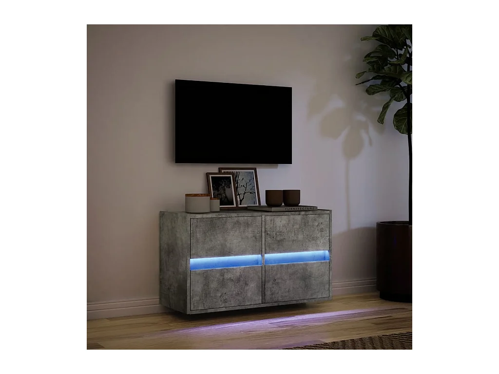 Mueble de TV de pared con luces LED, gris hormigón, 80x31x45 cm