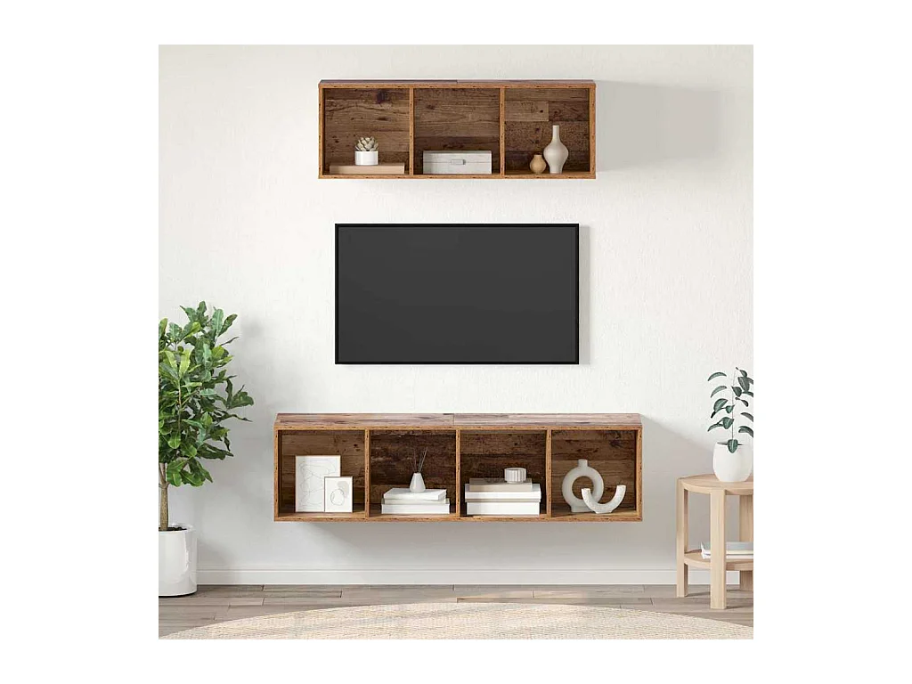 2-teiliges TV-Schrank-Set Antikholz 37 x 37 x 142,5 cm