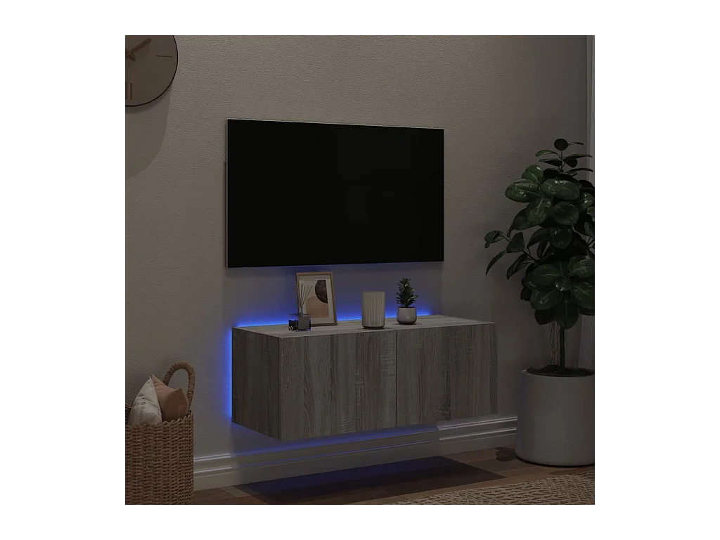 Mueble de TV de pared con luces LED Sonoma gris 80x35x31 cm