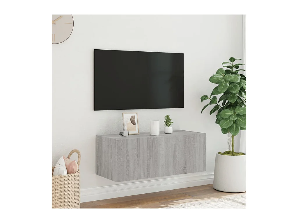 Mueble de TV de pared con luces LED Sonoma gris 80x35x31 cm