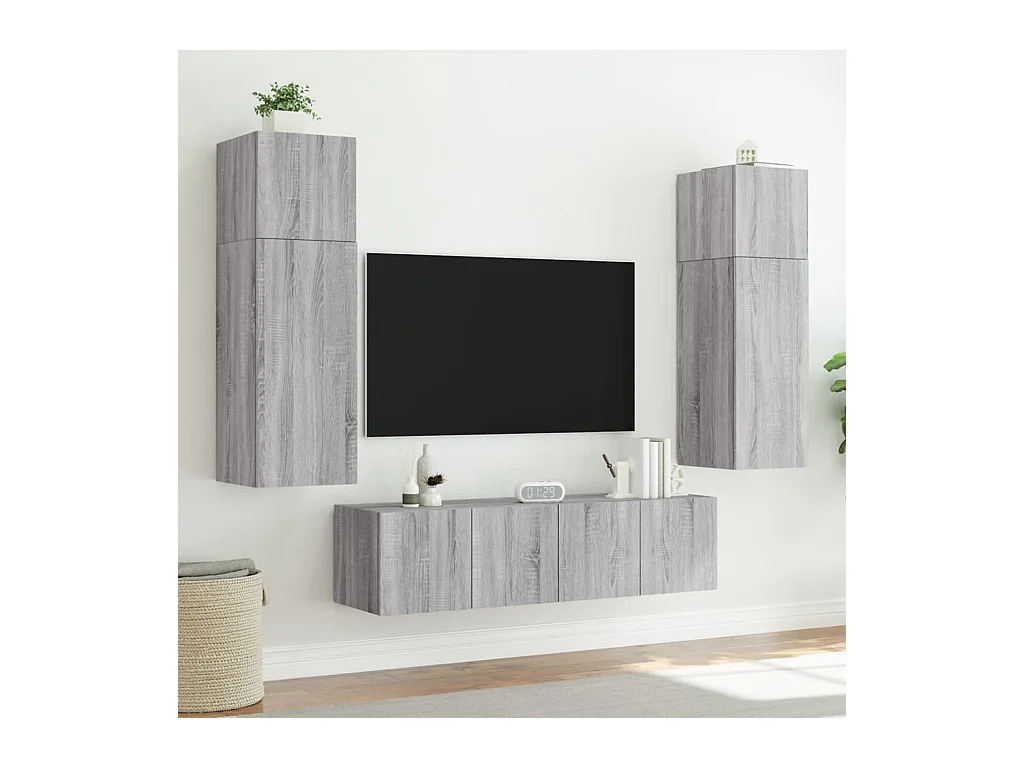 Mueble de TV de pared con luces LED Sonoma gris 80x35x31 cm