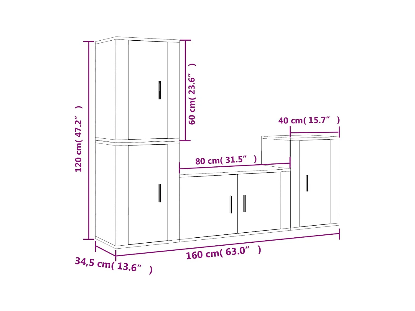 Ensemble de meubles TV 4 pcs Chêne fumé Bois d'ingénierie