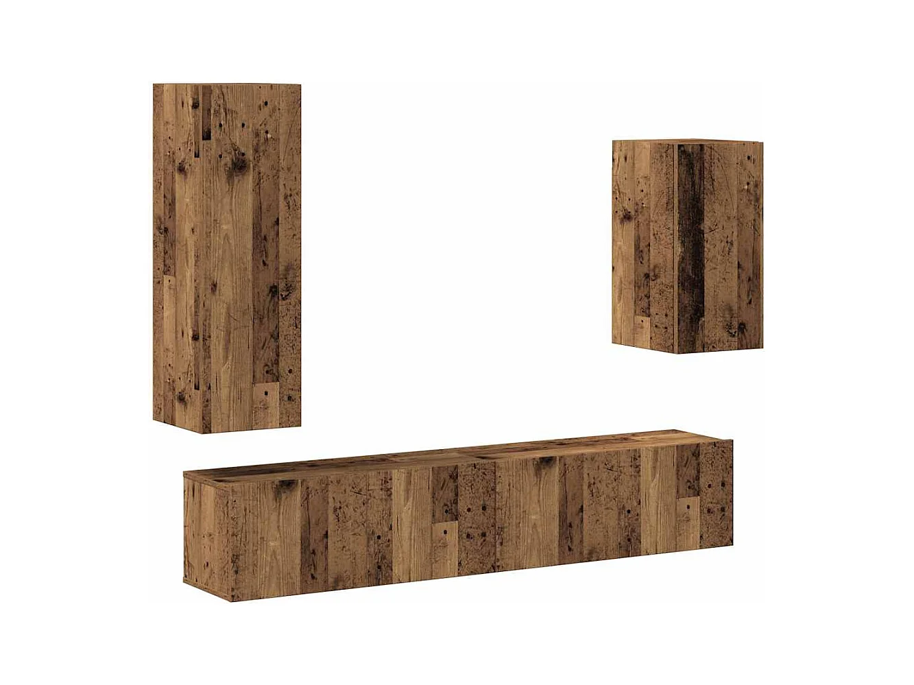 Set di mobili porta TV da parete da 4 pezzi, legno invecchiato, legno ingegnerizzato