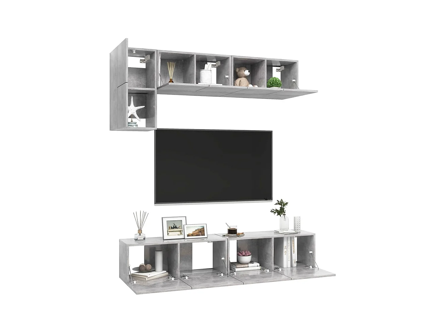 Set di mobili TV da 5 pezzi in legno ingegnerizzato grigio cemento