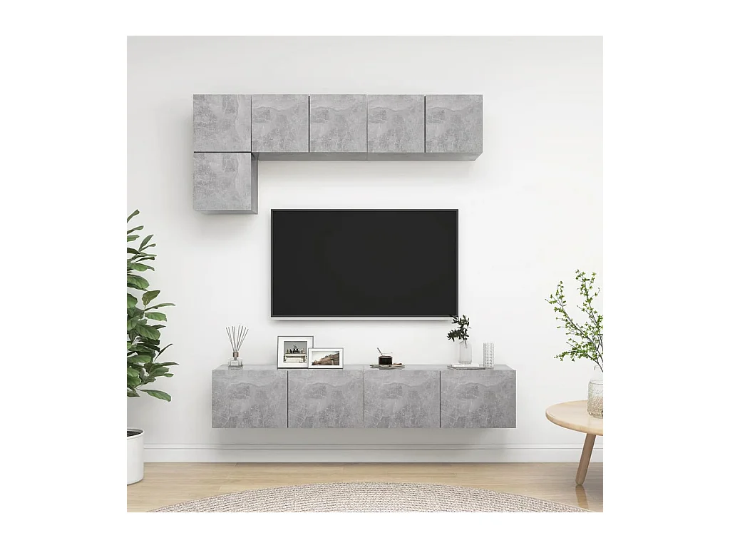 Ensemble de meubles TV 5 pcs Gris béton Bois d'ingénierie