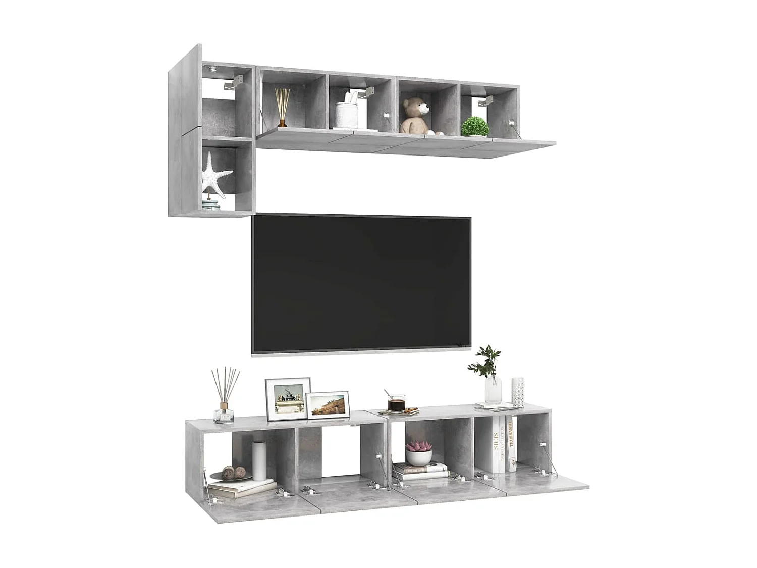 Ensemble de meubles TV 5 pcs Gris béton Bois d'ingénierie