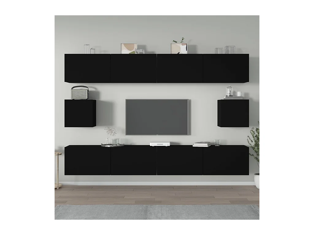 Conjunto de soporte para TV de 6 piezas de madera de ingeniería negra